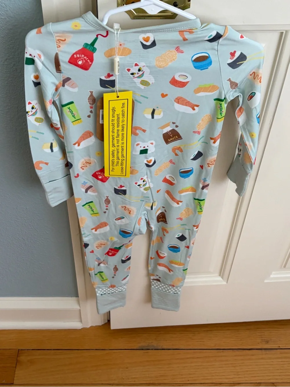 NWT Angel Dear Bamboo Sushi Print Zip One-Piece Convertible Foot Pajama 6-12M